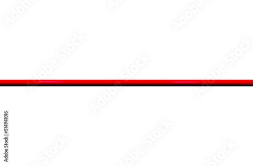 One straight red line 3d. Limit or border, finish line or closed. Red long thread of yarn, string. Thin brush stroke, on a white background. Vector illustration. Horizontal line of paint.