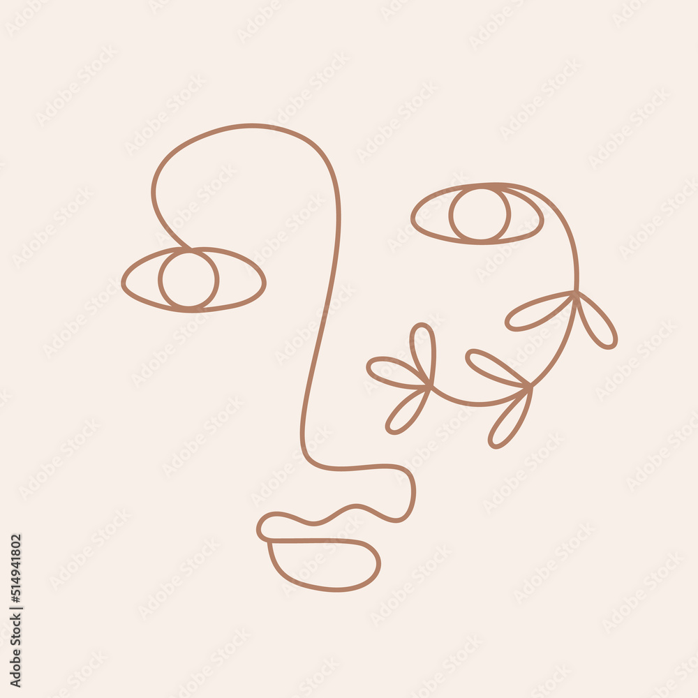Fashion One line drawing women face Fashion One line drawing women face