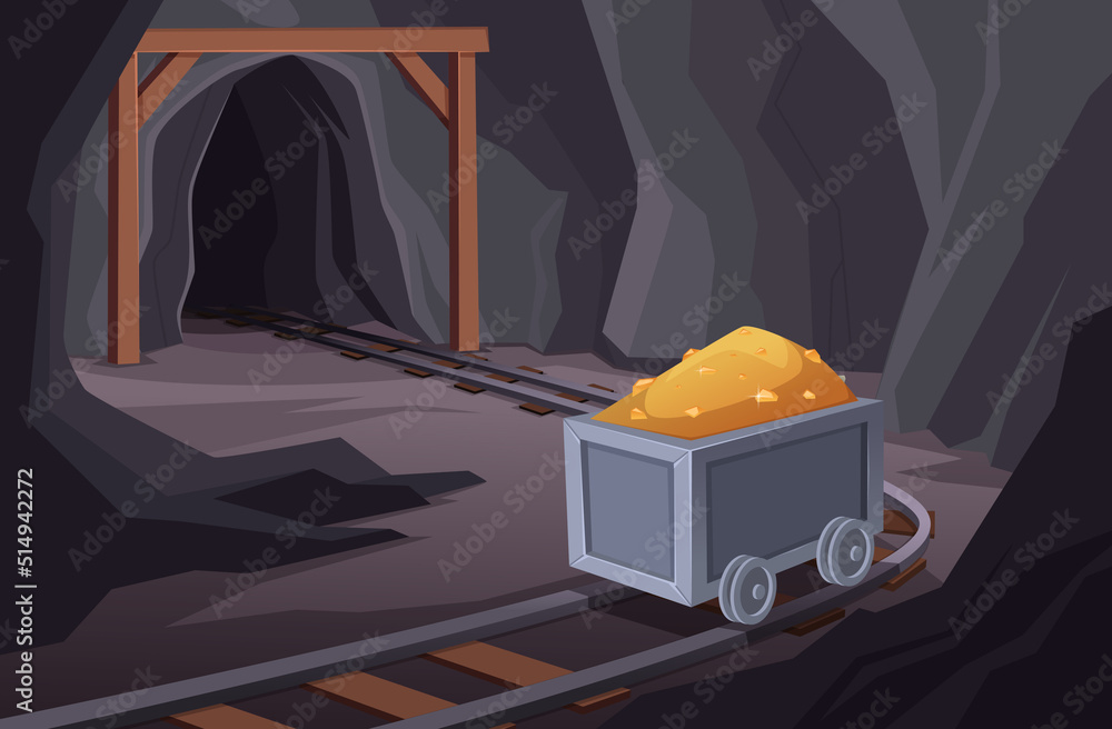 Mining background. Natural resources mining carts with diamonds and stones  exact vector cartoon template Stock Vector | Adobe Stock