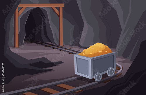 Mining background. Natural resources mining carts with diamonds and stones exact vector cartoon template