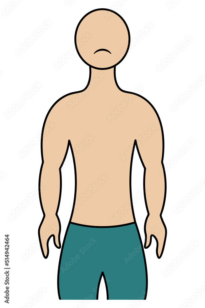 Fototapeta premium Muscular torso of a sad man. Color vector illustration. Athletic body of an unknown person. Isolated background. Cartoon style. Idea for web design