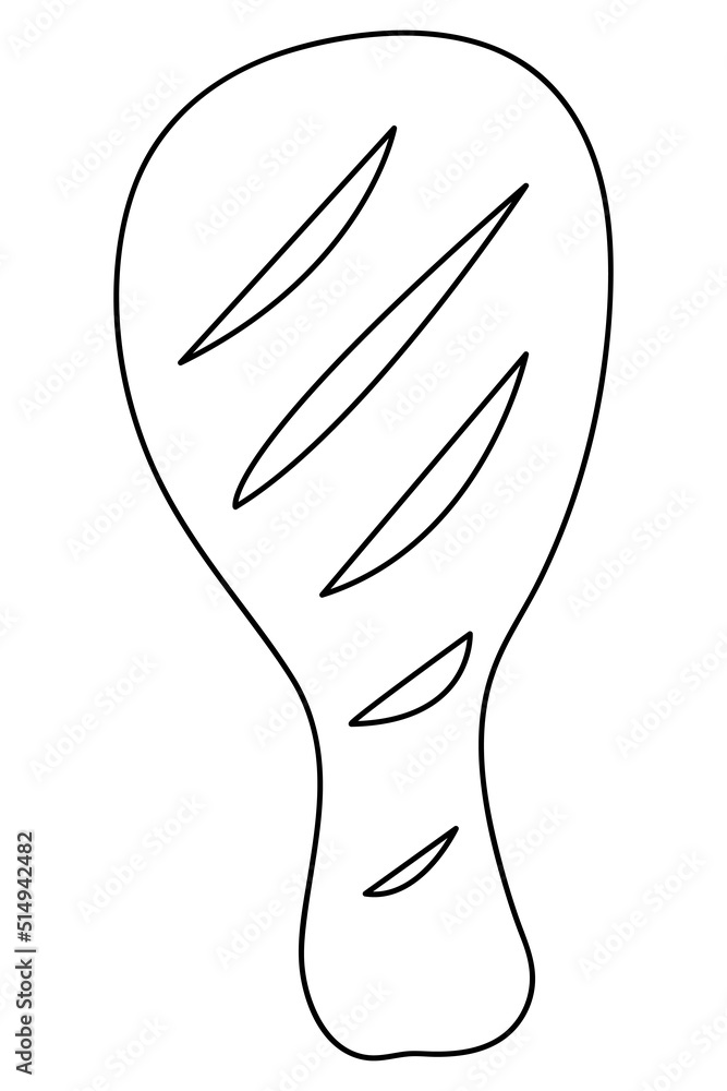 Chicken drumstick. Juicy meat with cuts. Sketch. Vector illustration. Coloring book for children. Chicken leg ready for frying. Outline on isolated background. Doodle style. Idea for web design. Chicken drumstick. Juicy meat with cuts. Sketch. Vector illustration. Coloring book for children. Chicken leg ready for frying. Outline on isolated background. Doodle style. Idea for web design.