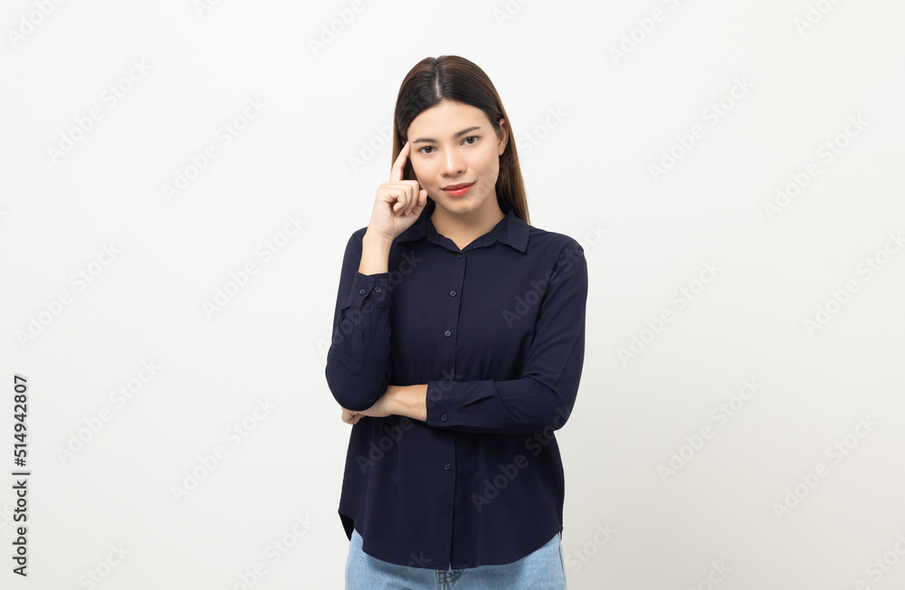 Beautiful mixed race woman thinking. Smiling female standing pose on isolated white background. Attractive Teenage girl around 25 excited and thinking. Beautiful mixed race woman thinking. Smiling female standing pose on isolated white background. Attractive Teenage girl around 25 excited and thinking.