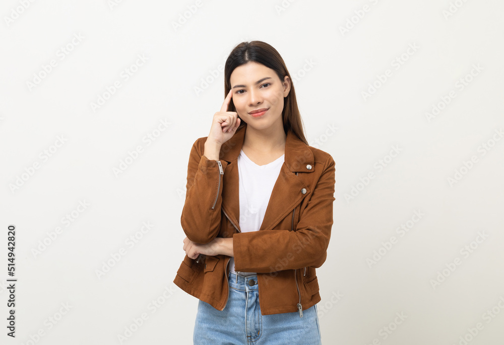Young beautiful woman standing pose thinking and excited. Happy cheerful female on isolated white background. Young beautiful woman standing pose thinking and excited. Happy cheerful female on isolated white background.