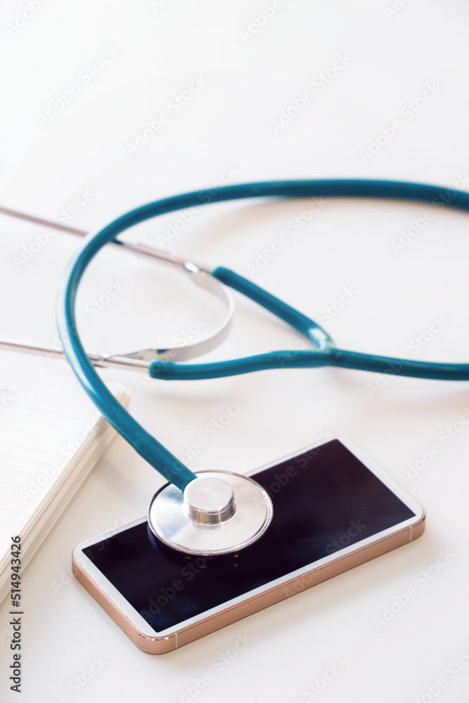Stethoscope medical equipment and mobile phone. Stethoscope medical equipment and mobile phone.