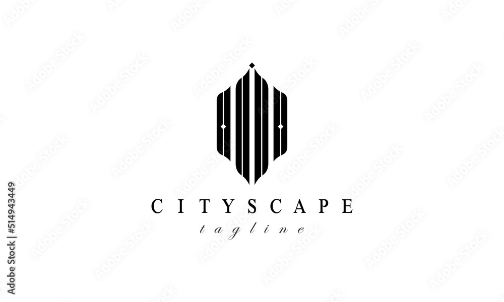 Real estate logo. Modern building, apartment, residence, real estate, architecture, construction, skyscraper and cityscape logo design concept.