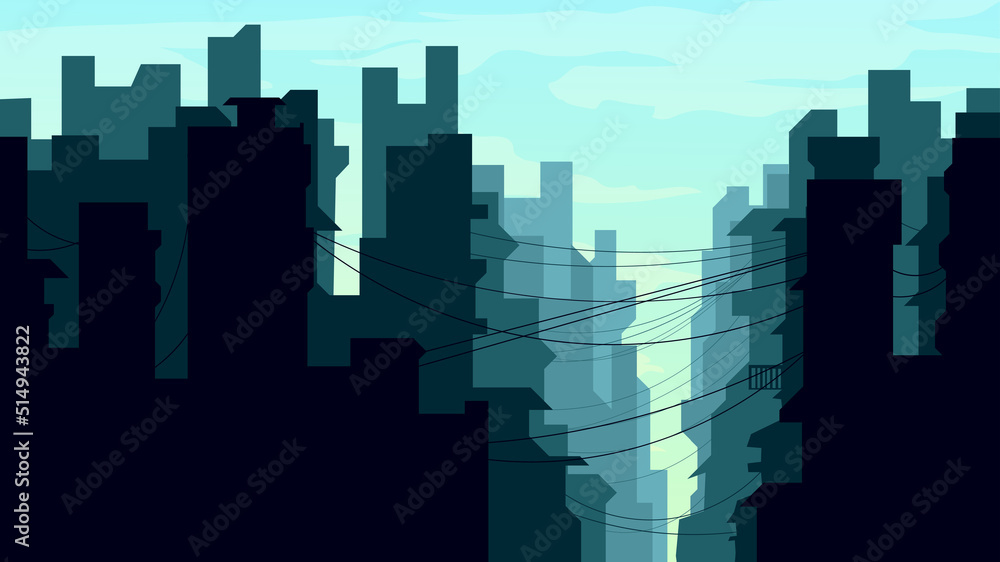 city ​​skyline vector illustration with the evening sky.