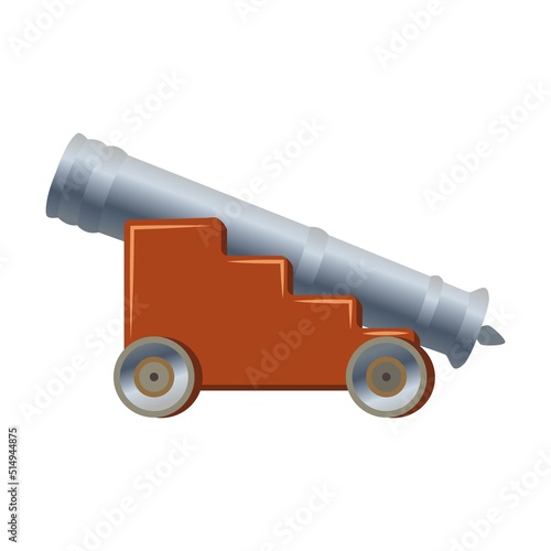 Medieval cannon on pedestal in cartoon style. Vector illustration of old weapons. Illustration of war equipment for pirate ships of fortresses