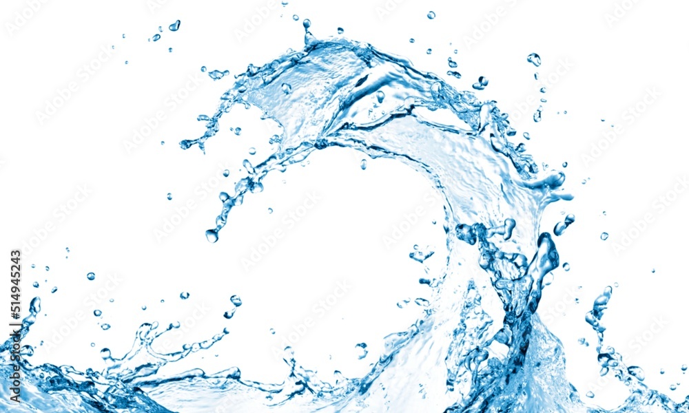 Illustration 3D blue water waves scattered on a white background