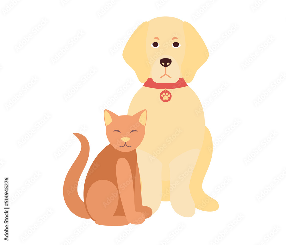 Fototapeta premium Cat and dog. Animal friendship. Pets. Vector flat illustration