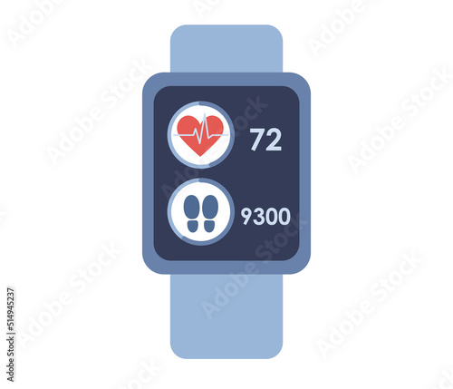 Smart watch icon. Fitness tracker app. Heart rate and distance. Sport concept. Vector flat illustration 
