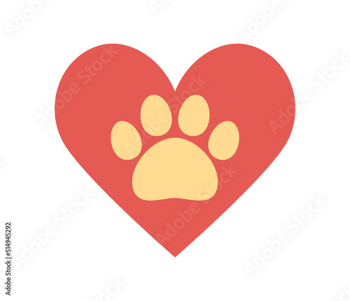 Love for pets icon. Pet protection, pet care sign. Heart with animal paw. Animal footprint as love symbol. Vector flat illustration 