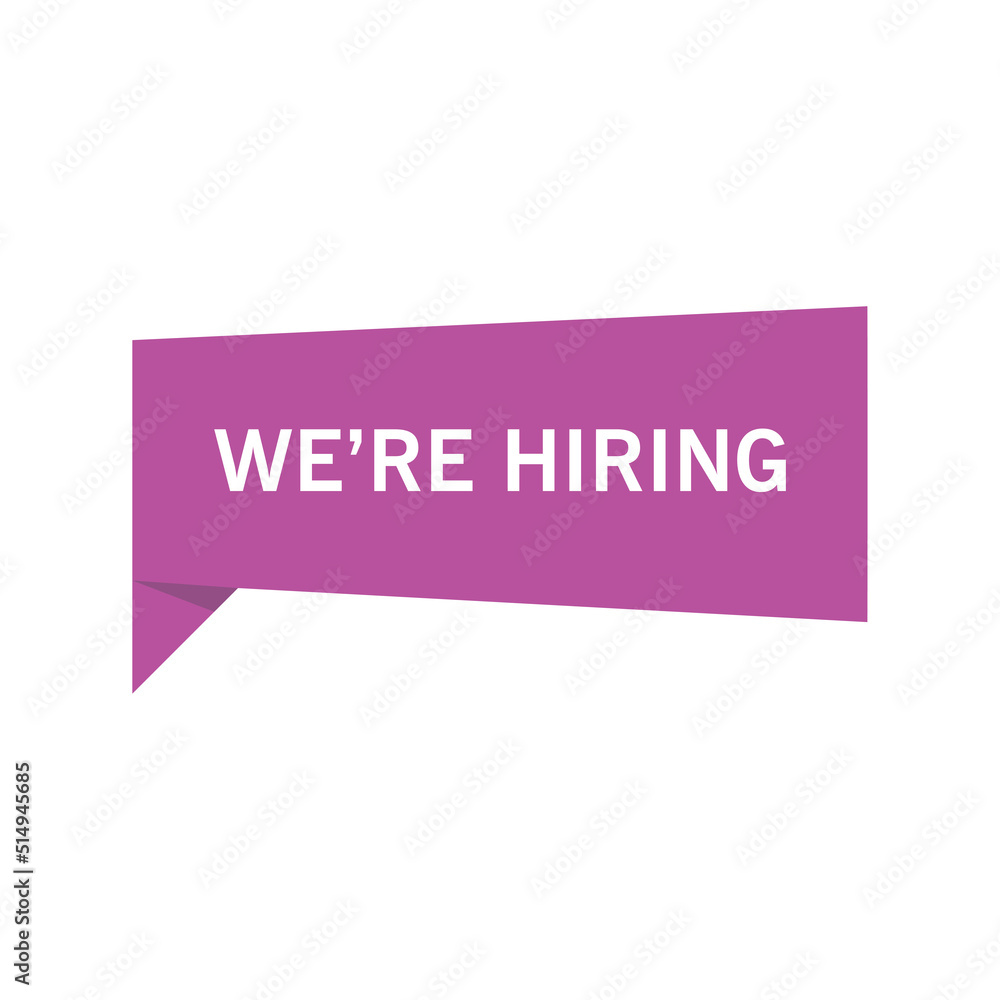 Purple we're hiring speech bubble vector illustration on white background. Purple we're hiring speech bubble vector illustration on white background.