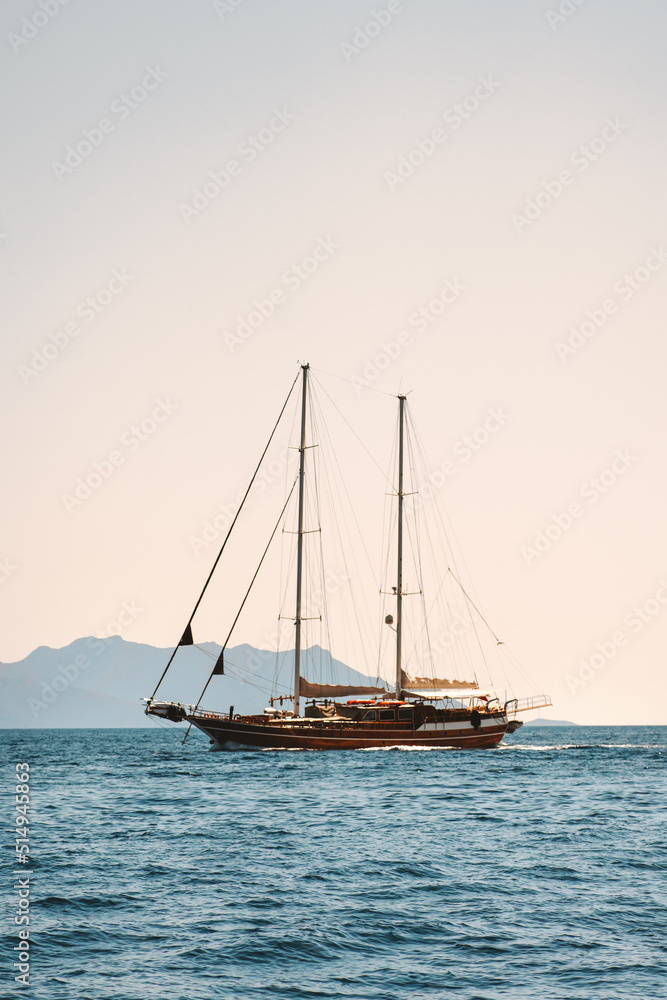 Yacht sailing in Aegean sea landscape travel yachting cruise tourism beautiful scenery