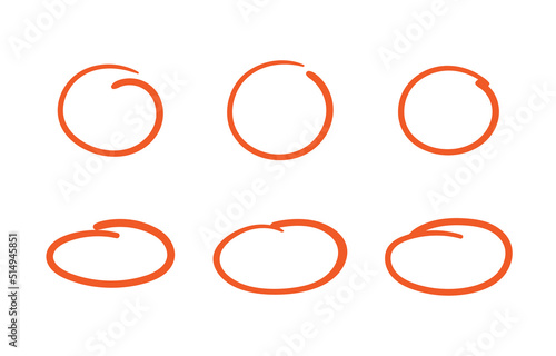 Red circle marker pen draw. Highlight hand drawn circle vector illustration on white background.