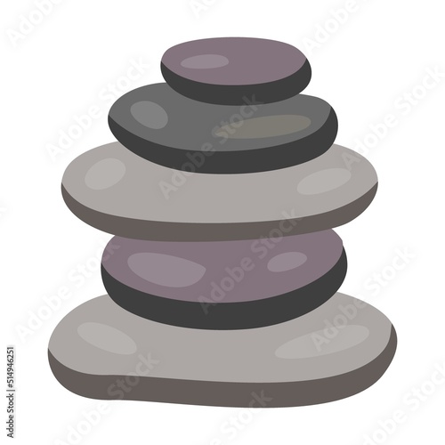 Set of hot stones for treatments. Colorful spa cartoon vector illustration. Female character enjoying skincare, aroma therapy, facial and body massage and tools