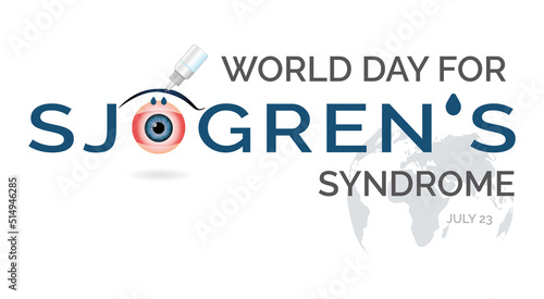 World Sjögren's Syndrome Day, eyes with artificial tears falling on them to moisturize on a white background.