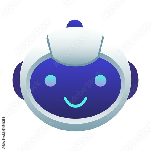 Cute chat bot smiling flat icon. Futuristic chat bot or futuristic head with different emotions and symbols on face vector illustration