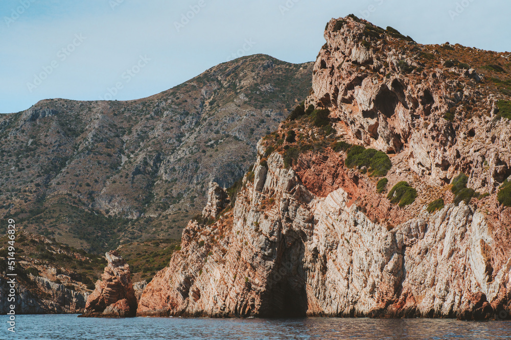 Rocky island with grotto in Aegean sea landscape travel in Turkey nature beautiful destinations scenery resort summer season