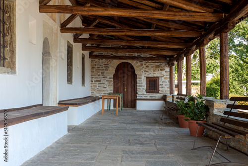 The inner courtyard of the Christian temple of Zoodochos Pigi in Vizitsa village  South Pelion  Prefecture of Magnesia  Greece 