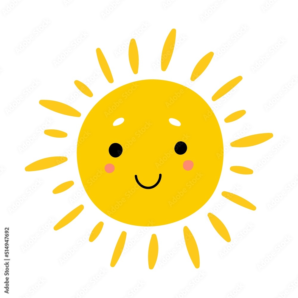 Cartoon sun flat icon. Happy sunshine emodji, isolated vector illustration collection. Emoticons and summer concept