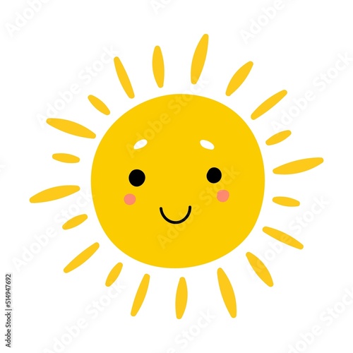 Cartoon sun flat icon. Happy sunshine emodji, isolated vector illustration collection. Emoticons and summer concept