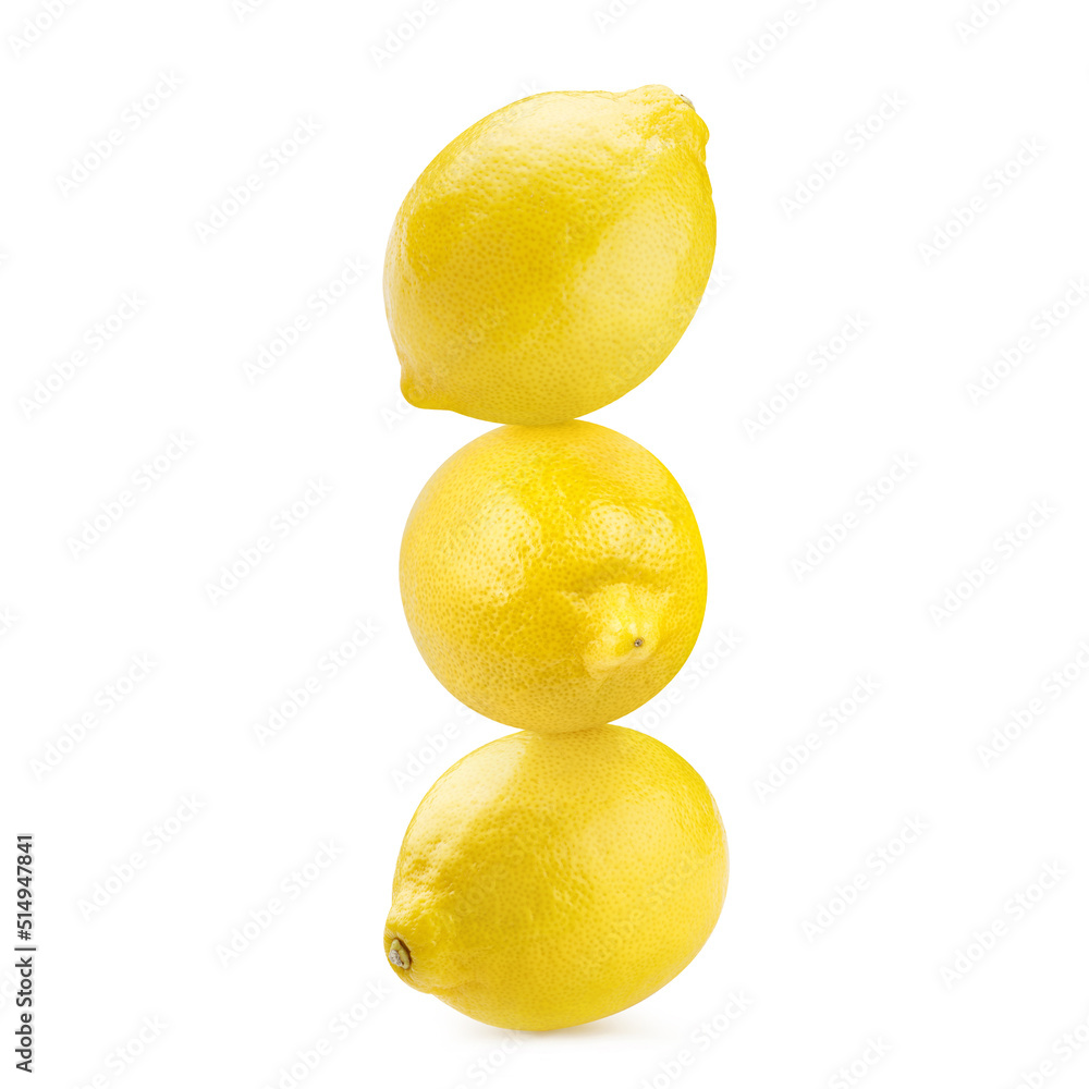Three delicious lemon fruits, isolated on white background Three delicious lemon fruits, isolated on white background
