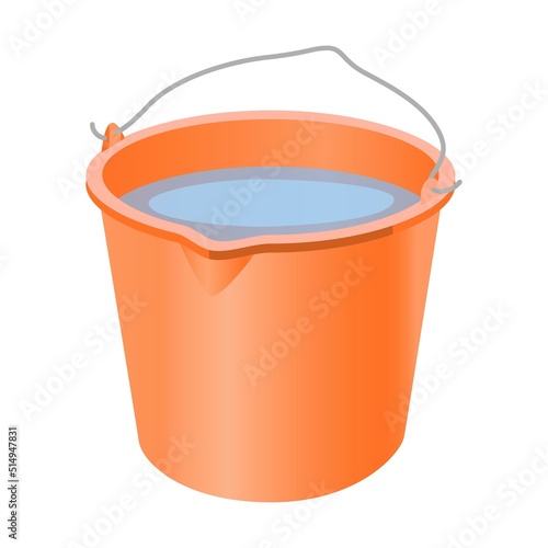 Bucket illustration in cartoon style. Plastic, wooden and metal pails for water and sand. Vector set of household tools on isolated white. Can be used for advertisement