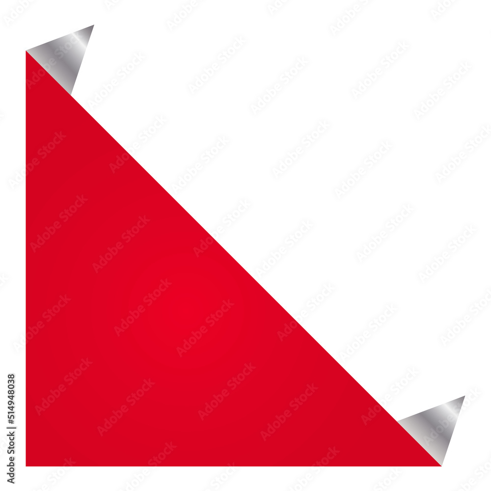 Blank Curl Paper Label Triangle Shape In Red And Silver Color.