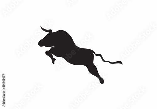 Bull silhouette. Vector illustration of black icon logo bull silhouette isolated on white. Outline shadow shape taurus  side view profile. 