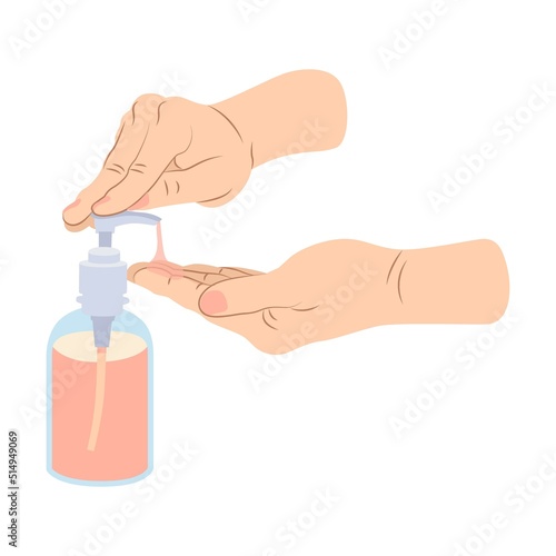 Hand hygiene cartoon illustration. Hands washing steps, using liquid soap, sanitizer and dry wipes. Healthy life, medical disinfection, healthcare concept