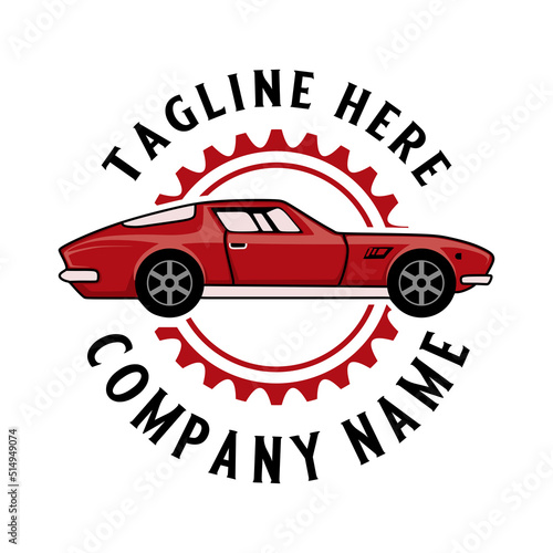 classic vintage car logo design. classic car theme with gears. for car repair, car lovers club