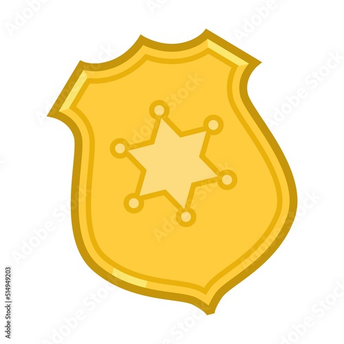 Sheriff badge. Policemen and criminal vector illustration. Police officer, burglar with gun, arrested character, angry guy isolated on white. Security, crime, law, justice
