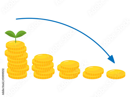 コインタワーと矢印のアイコン　ダウン