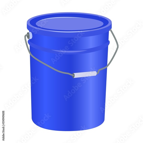 Bucket in cartoon style. Plastic, wooden and metal pails for water and sand. Vector set of household tools on isolated white. Can be used for advertisement