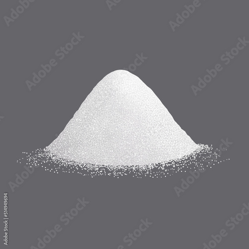 Sugar or salt poured in a heap on a gray background.