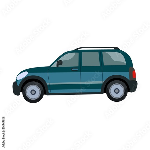 Colorful modern car flat icon. Side view of SUV, hatchback, pickup and sedan isolated vector illustration. Automobiles and vehicles