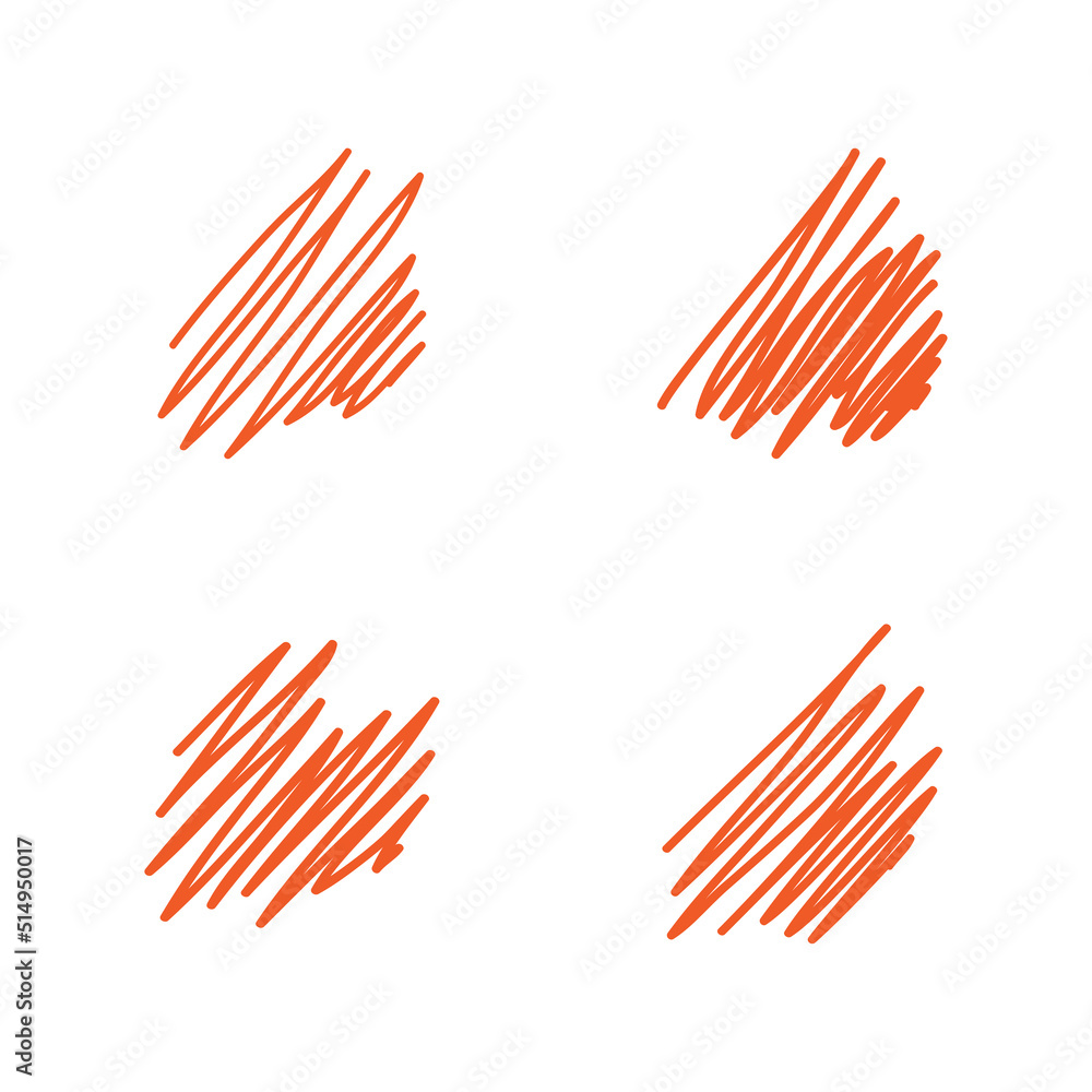 Fototapeta premium Red scribble outline hand drawn marker pen set on white background on white background..