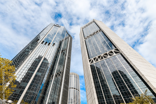 Photography Skyscrapers at The Rocks in Sydney city while looking up on a day, NSW, Australi