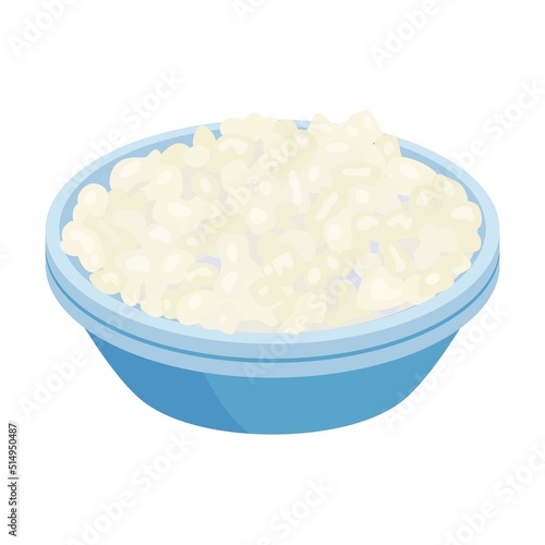 Milk food. Sour cream in pot, bowl with curd, slice of cheese, yogurt cup, butter brick. Vector illustration for dairy product