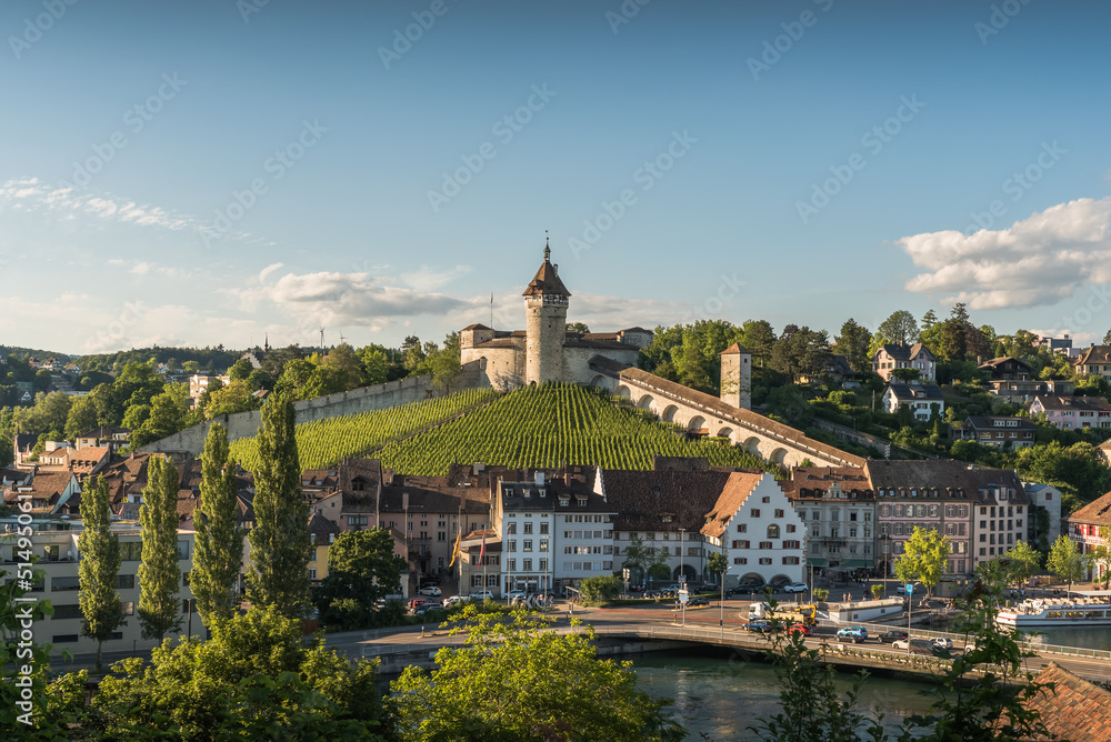 Panoramic view of old town of Schaffhausen and Munot Fortress, Canton Schaffhausen, Switzerland