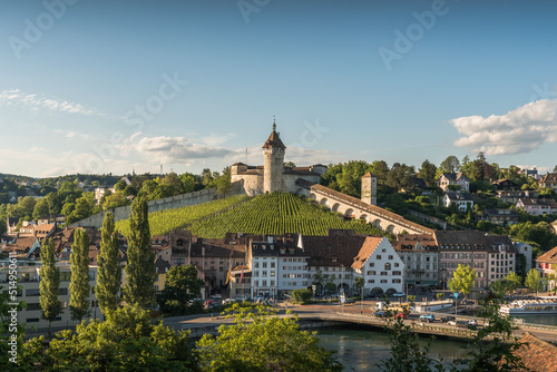 Panoramic view of old town of Schaffhausen and Munot Fortress, Canton Schaffhausen, Switzerland