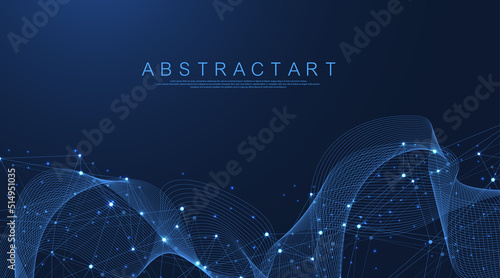 Technology abstract lines and dots connection background. Connection digital data and big data concept. Digital data visualization. Vector illustration