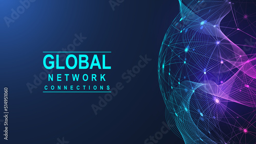 Global network connection concept. Big data visualization. Social network communication in the global computer networks. Internet technology. Business. Science. Vector illustration