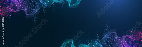 Quantum computer technologies concept. Futuristic blue circuit board background vector. Modern technology circuit board texture background design. Waves flow. Quantum explosion technology.