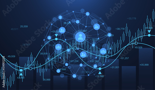 World business graph or stock market chart or forex trading graph in graphic concept. Financial investment or business economic trend candlestick graph. Business idea and technology innovation design
