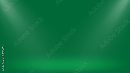 Green 3D Stage Empty Room space with Spotlights. Empty room with white spot light on floor vector illustration.