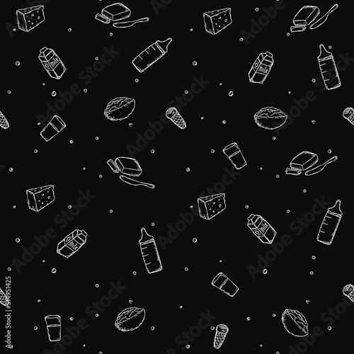 pattern with milk food. vector doodle illustration with milk production icon.  seamless milk products pattern