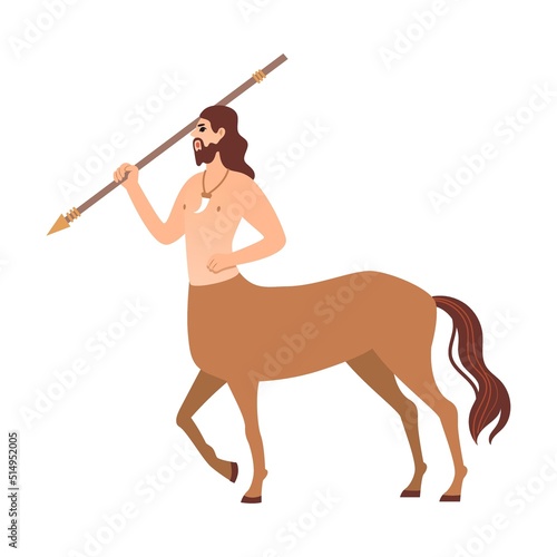 Mythical creature centaur flat vector illustration. Fantasy characters, centaur, harpy, dragon, mermaid, Pegasus, griffin isolated on white