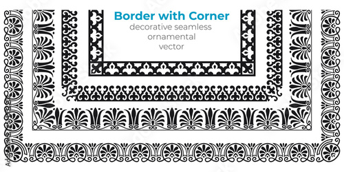 Set of decorative seamless ornamental border with corner - Vector